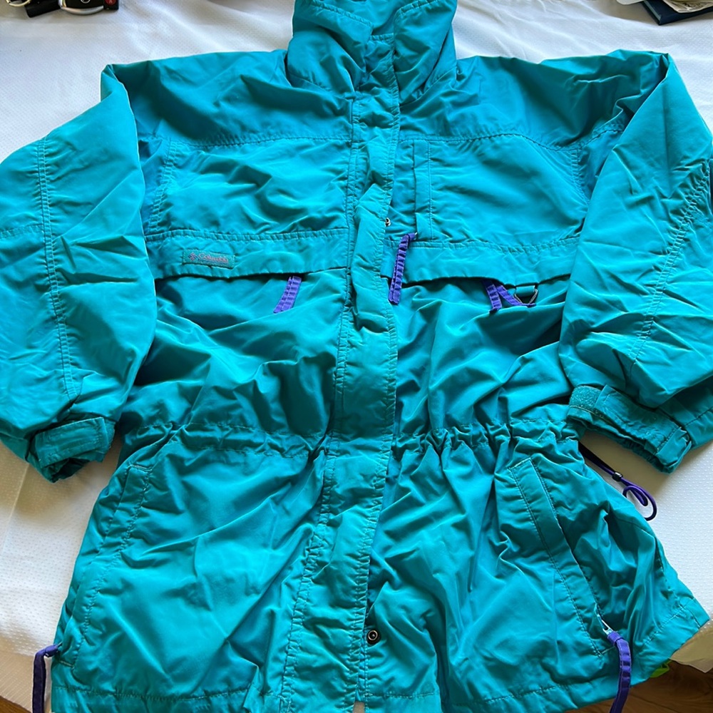 Vintage Columbia Jacket Outer Shell Gizzmo Retro Teal Outdoor Hiking Camping